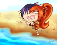 Dunking Foxes - LeRoux taking Ruri for a swim. Against her will.