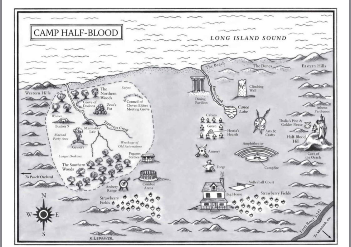 This is a map of Camp Half-Blood from the Percy Jackson series