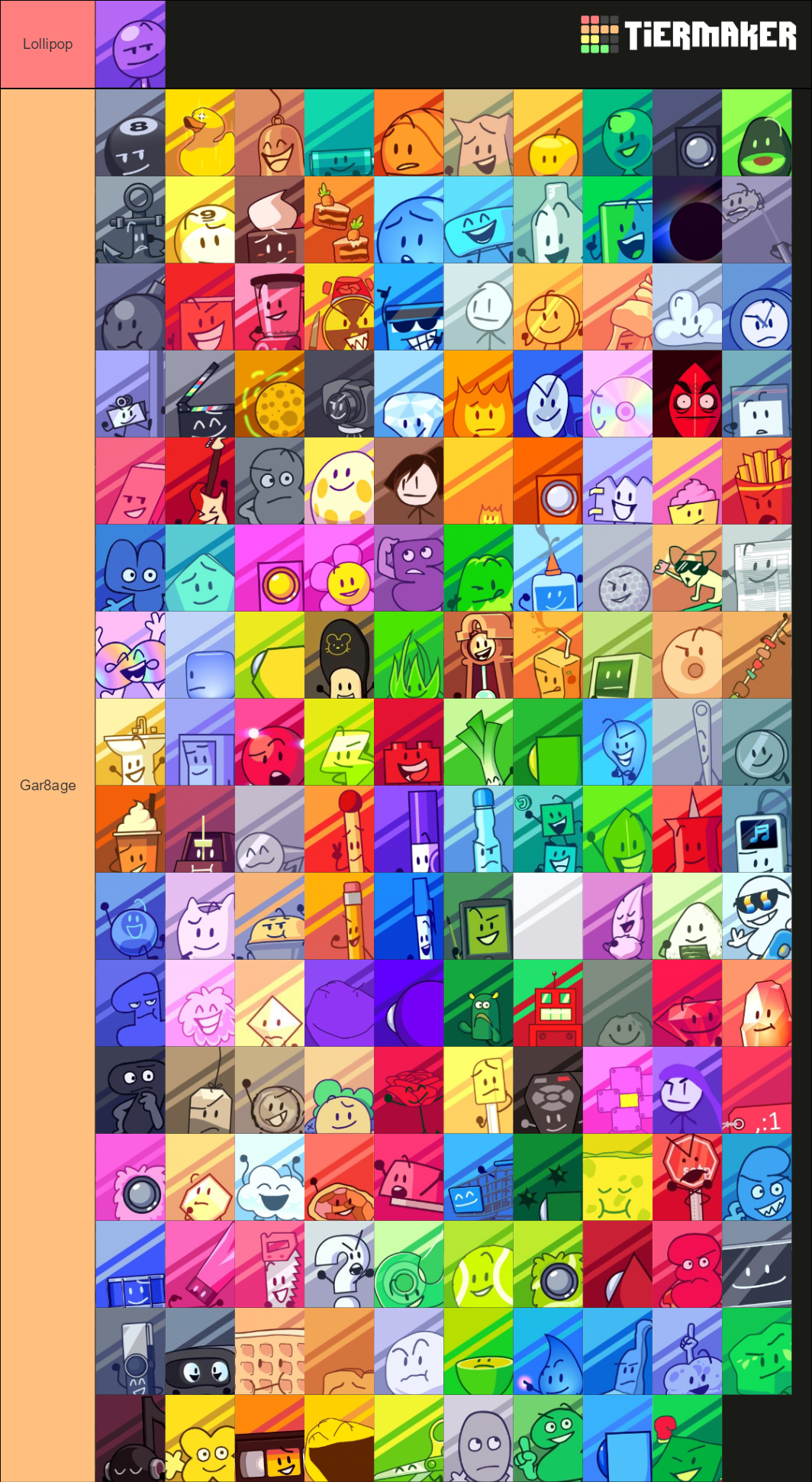 Create a Bfdi bfdia bfb tpot team Tier List - TierMaker