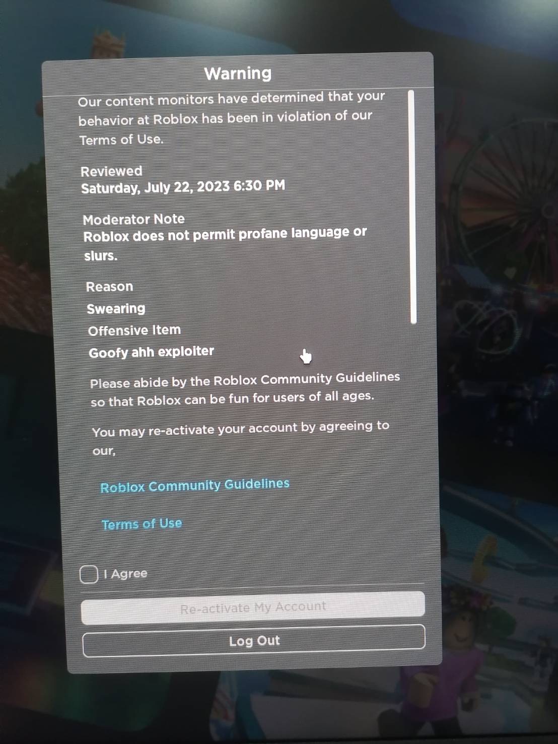 No offense to roblox or anything but their moderation is stupid as hell