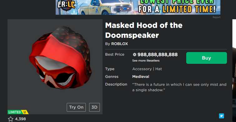 most expensive roblox item ever