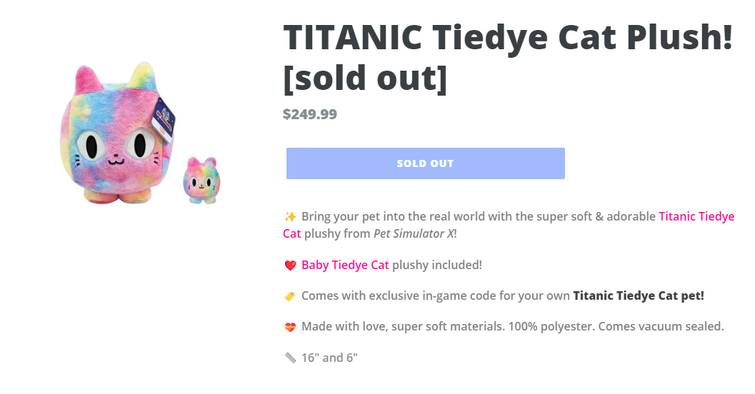 TITANIC Tiedye Cat Plush! [sold out]