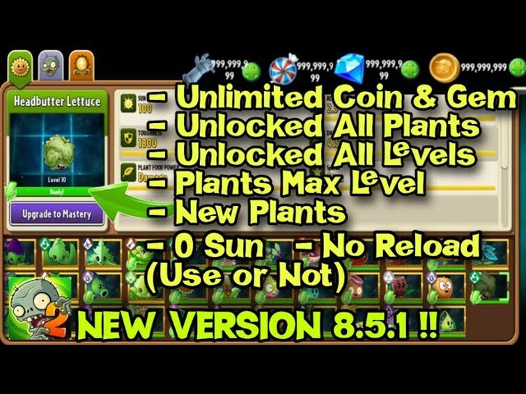 Plants vs Zombies 2 Unlimited Gems, Coins, All Plants Unlocked, 2021