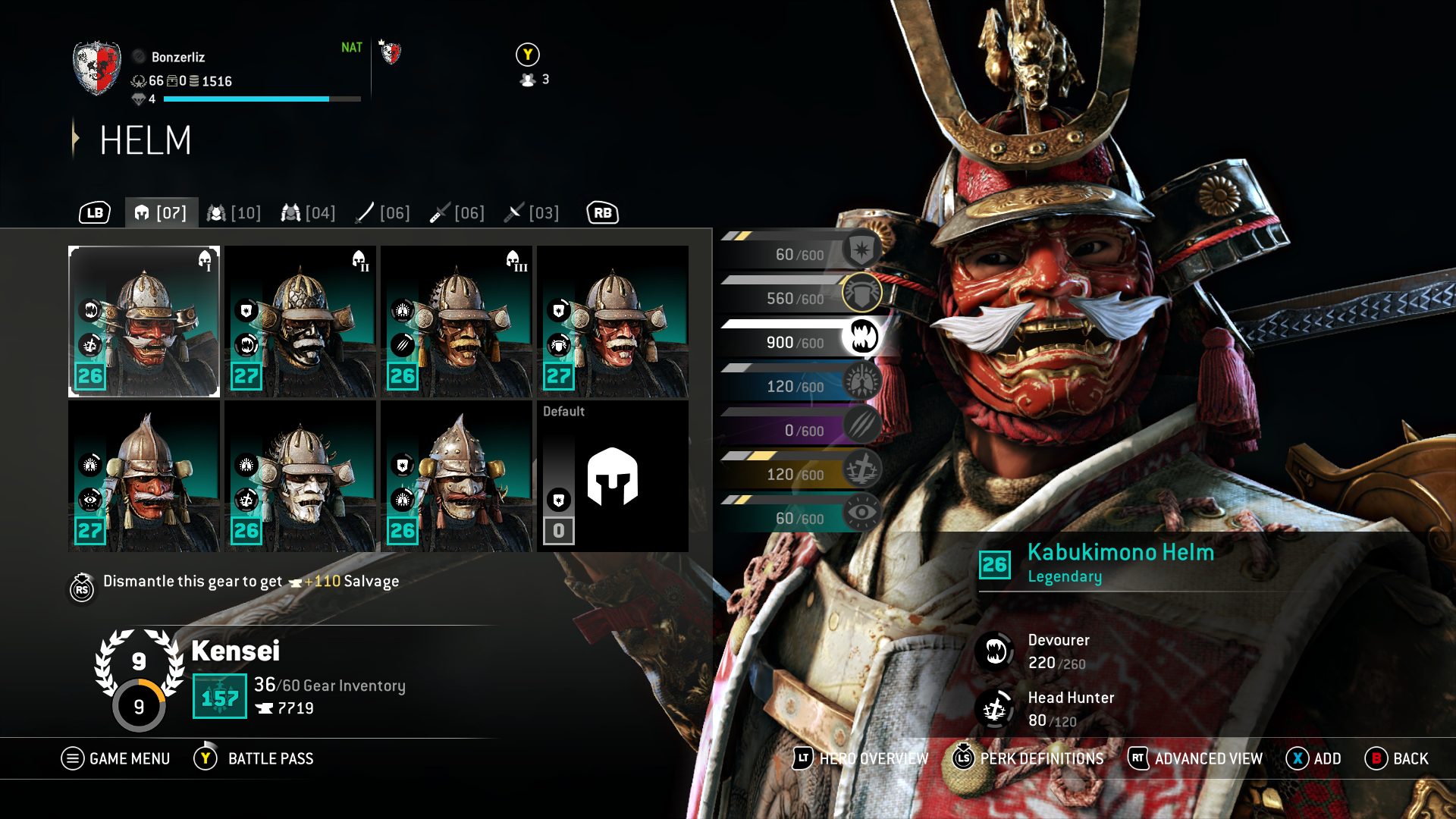 All kensei helmets