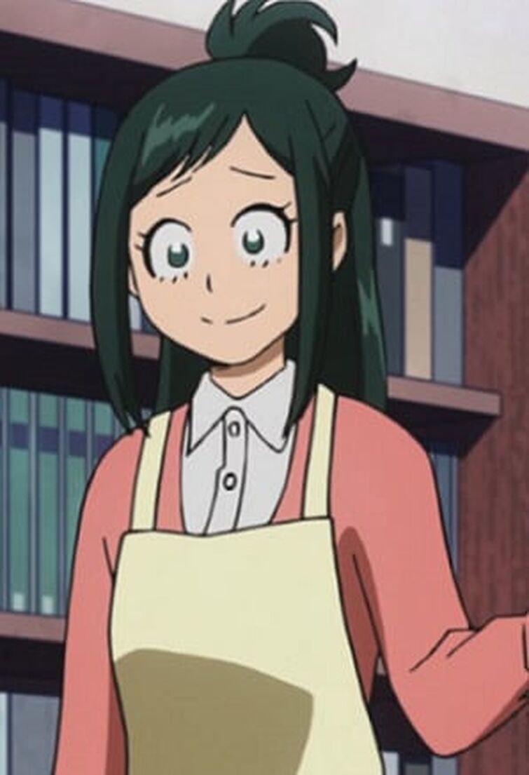 Inko Midoriya may have green hair, but she has straight hair, not Midoriya&...