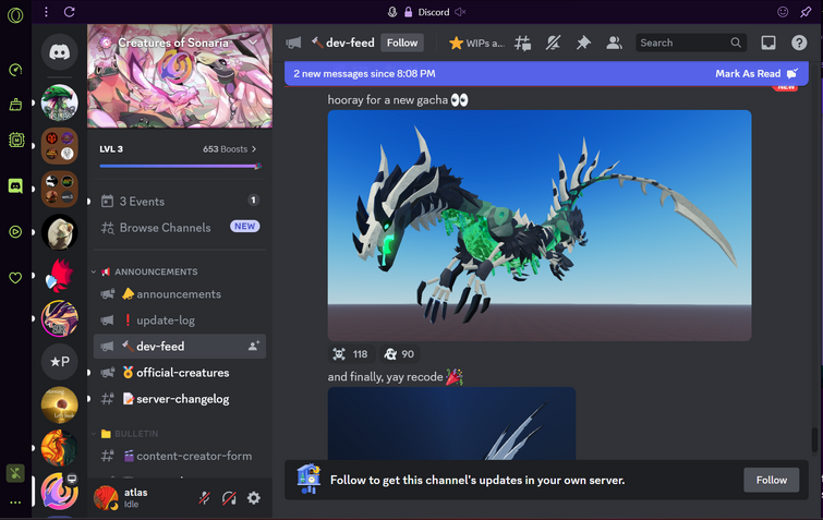 Boosting the official Creatures Of Sonaria discord server 