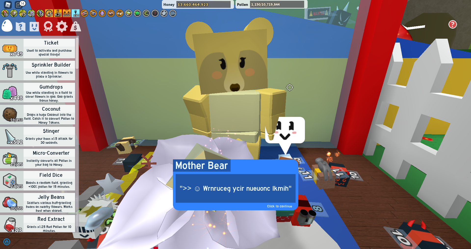 Can someone help me find what mother bear is saying? I think it's about the  digital bee. : r/BeeSwarmSimulator