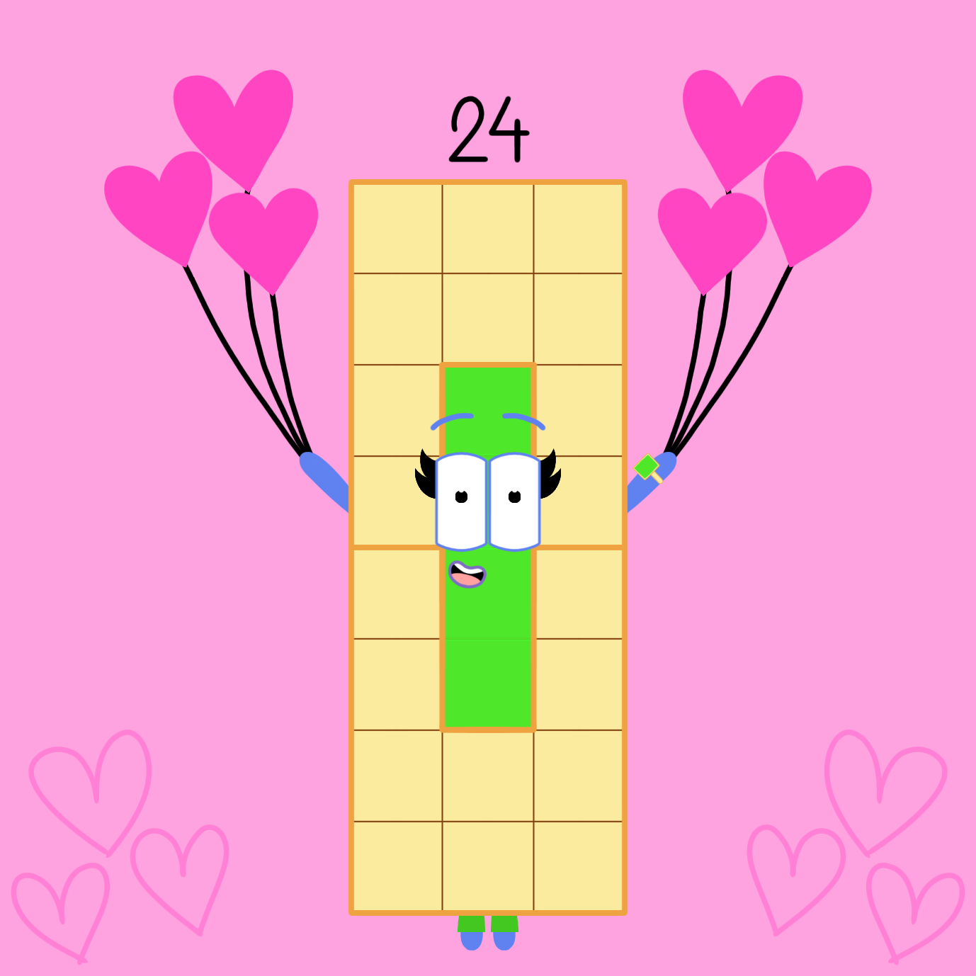 Numberblock 24 holding a lot of lovely heart balloons! | Fandom