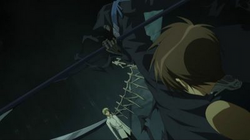 Frau, in his Ghost form, protecting Teito from Mikage.