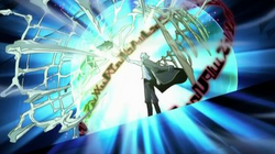 Teito, with the Eye of Mikhail, and Mikage fight.