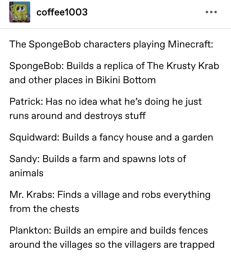 Some SpongeBob headcanons I made up on my Tumblr account Fandom