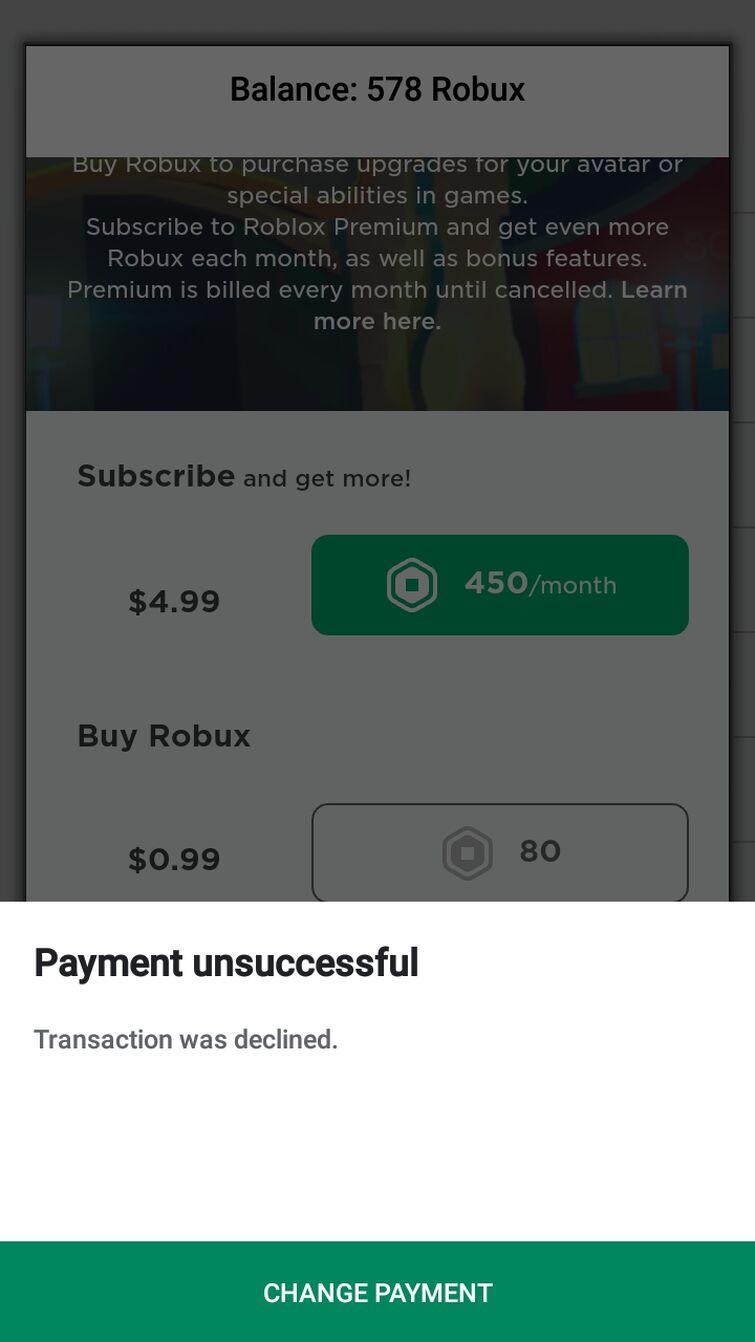 Transaction Failed Fandom - 80 robux purchase