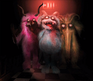 The Greeter, along with the Follower and Hunter, in the official artwork for 123 Slaughter Me Street.