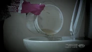 Cherry dumping the gasoline into the toilet.