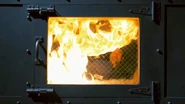 ...as the incinerator ignites with him trapped inside, causing him to scream in fear