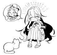 Shizuka viendo a un gato parecido a Kusuri.