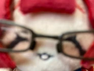 Primer plano de peluche de Yaku con gafas.