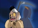 Cruella with Spot as the Ghost of Christmas Yet to Come