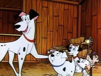 Pongo tells Lucky, Cadpig, Rolly and Spot about being a fire Dalmatian