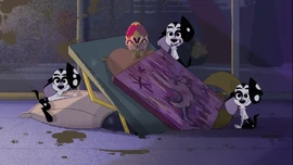 The trio "tidy up" in "