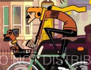 The male cyclist's appearance in the pitch reel.