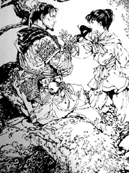 Gankyuu and Shushou argue (Shinchosha edition illustration)