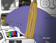 Shark looking at his monitors in Meat Warrior