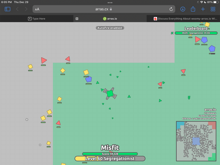 Woomy.arras.io 1m, just now. Only took 16 minutes with the Machine