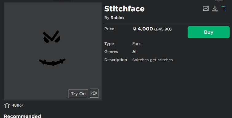 When a Roblox slender buys stitchface 