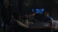 Jessica, Bryce and Justin playing poker at Bryce's pool house