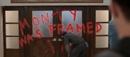 ’Monty was framed’ spray painted on the doors