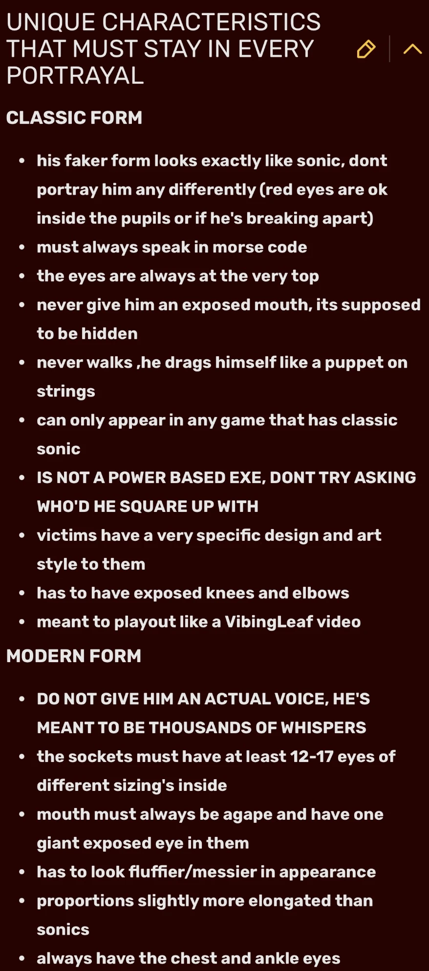 Not trying to restrict creativity but heres what MUST stay in any E.X ...
