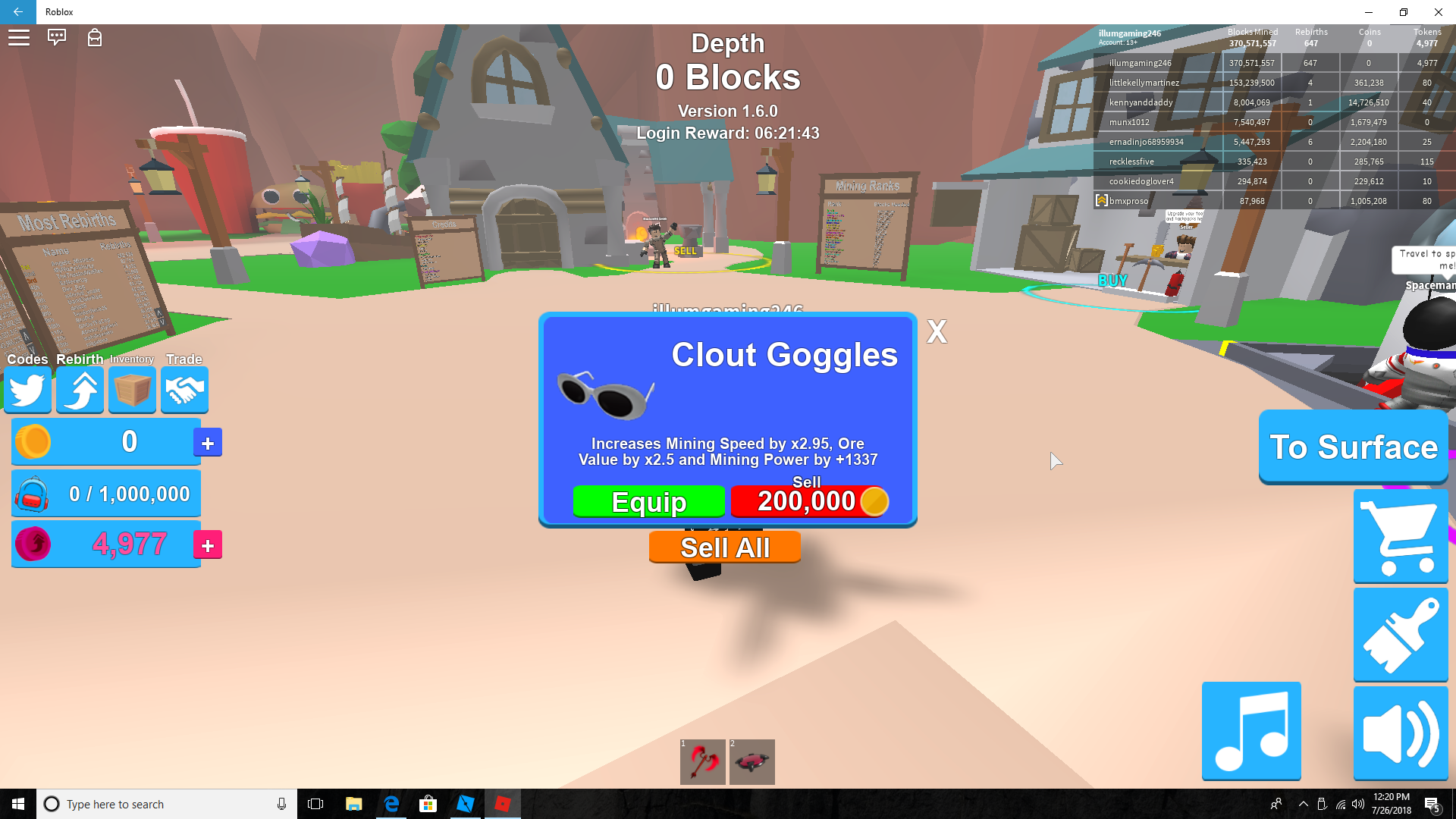 Roblox Clout Goggles One Million Robux For Free - roblox bubble gum simulator rainbow shock wiki rxgatecp