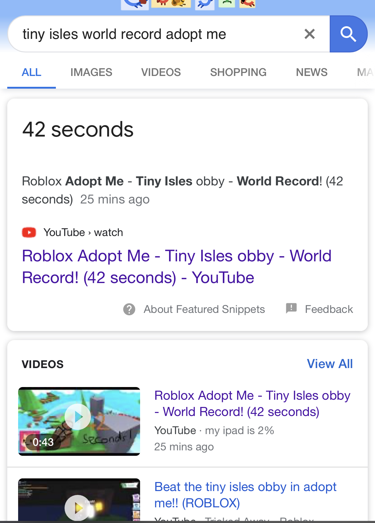Omg Roblox Adopt Me Tiny Isles World Record I Did It 42 Seconds P Fandom - beat the obby roblox