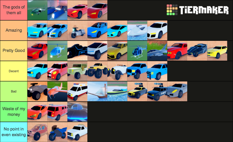 jailbreak vehicle tier list