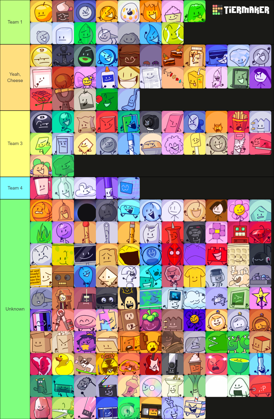 Create a BFDI Series Characters V3 FIXED Tier List - TierMaker