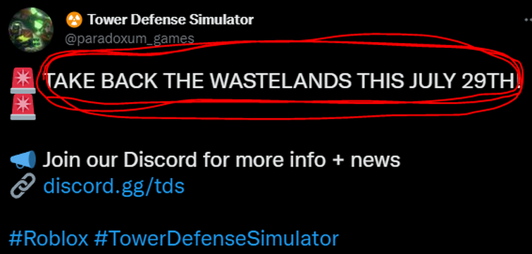 Tower Defense Simulator on X: 🚨 TAKE BACK THE WASTELANDS THIS