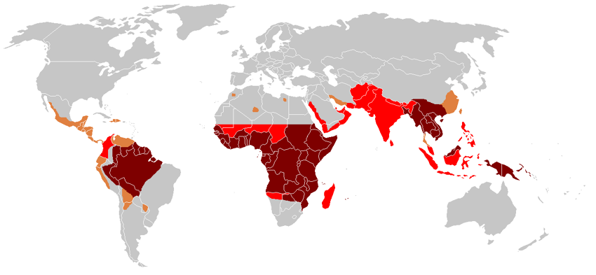 Malaria zones in 2006.