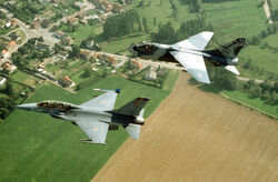 Belgian F-16B and South Dakota ANG A-7D 1988