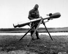 Photograph of a U.S. developed M-388 Davy Crockett nuclear weapon mounted to a recoilless rifle on a tripod, shown here (1961) at the Aberdeen Proving Ground in Maryland in March 1961. It used the smallest nuclear warhead ever developed by the United States.