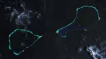 A Landsat picture of the Hall islands: Nomwin to the west, Murilo to the east.
