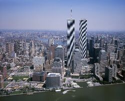 The  and Battery Park City, next to the World Trade Center, were built on artificially reclaimed land that used to be the shoreline