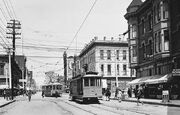 2 streetcars at Fifth & Market downtown