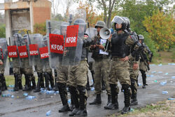 Turkish KFOR soldiers in riot training