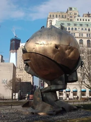 The Sphere in 2012 with new One World Trade Center under construction, visible in the distance.