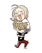 chibi zhan zheng xi carrying chibi jian yi on his shoulder