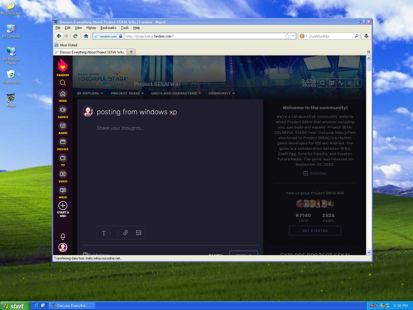 posting from windows xp | Fandom