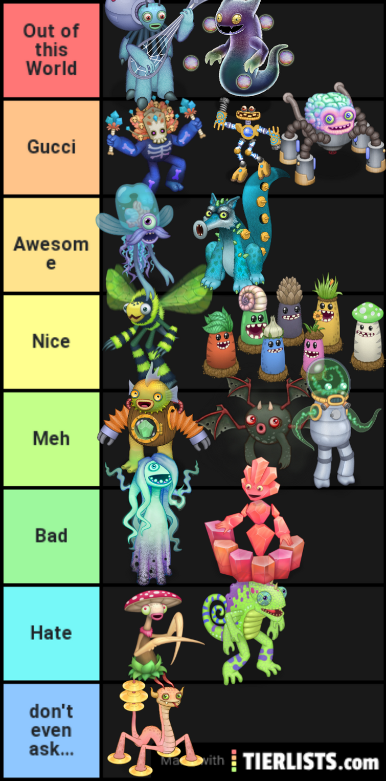 A tier list on how I think epic wubbox made the island : r/MySingingMonsters