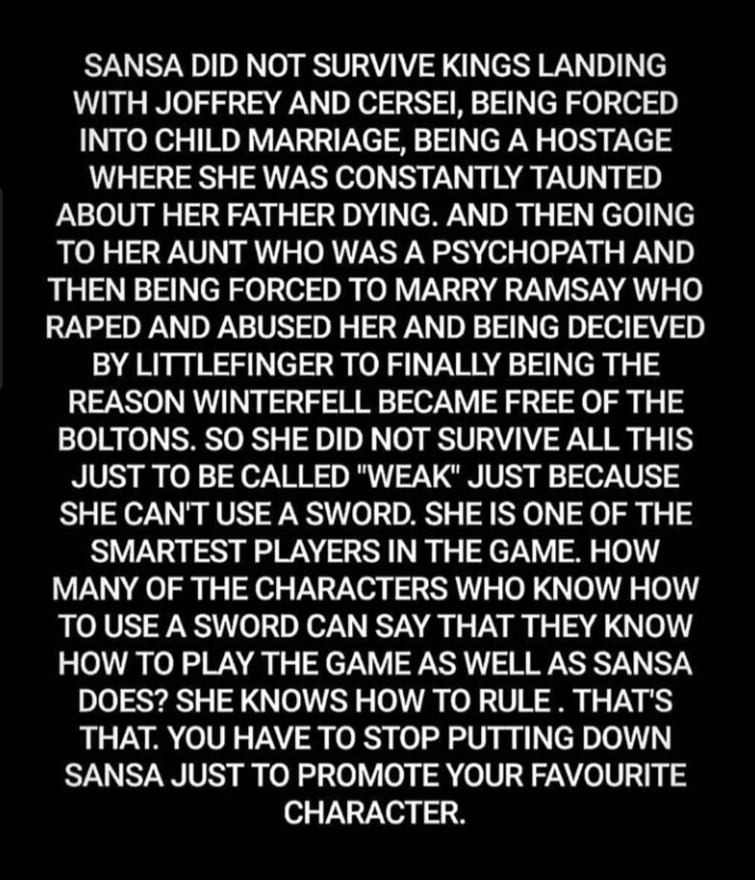 For anyone shit talking Sansa. #QueenSansaStark_theLadyWolf #TheQueenInTheNorth