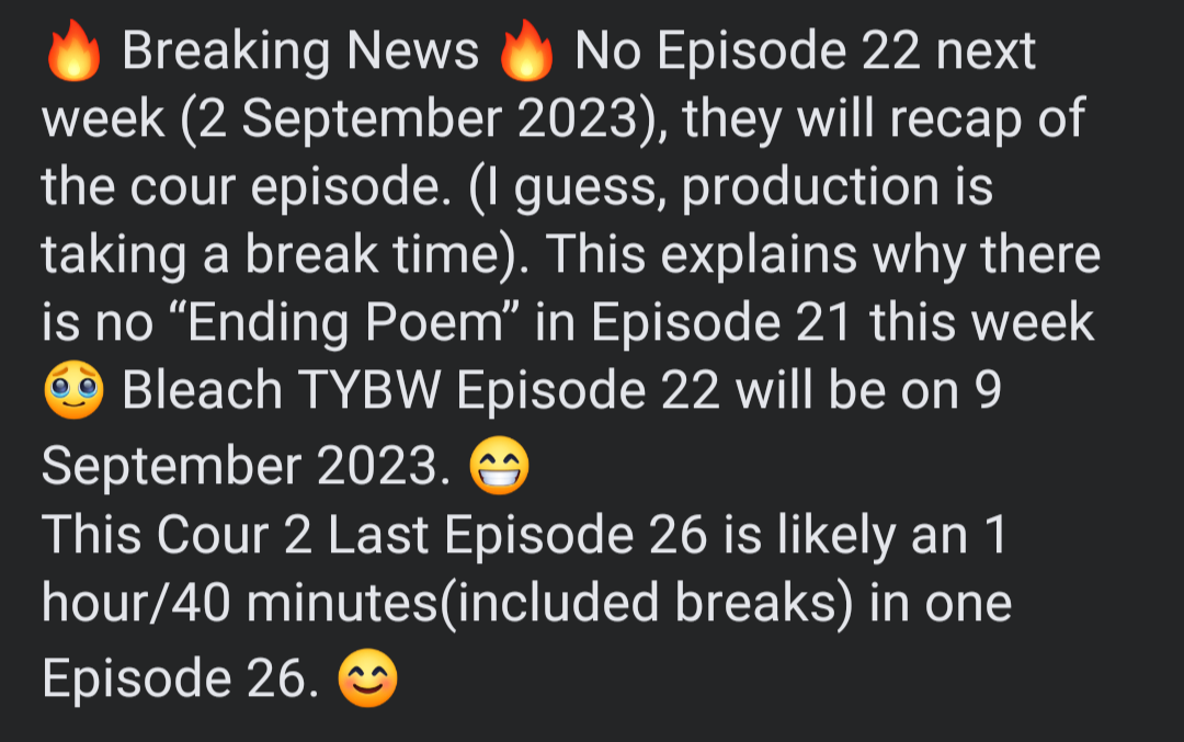 Bleach: TYBW Episode 22 DELAYED! Bleach: TYBW Episode 25 + 26 will be 1  HOUR LONG!! 